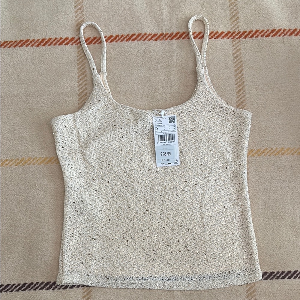 Mango Cream Sequin Fitted Camisole